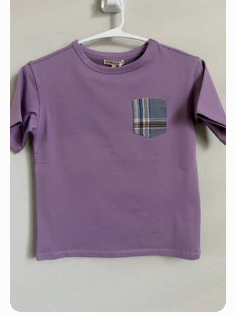 Sunday Collective Kids Tee with Plaid Pocket Orchid Mist